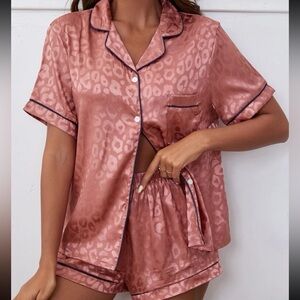 Pink cheetah print satin pajamas